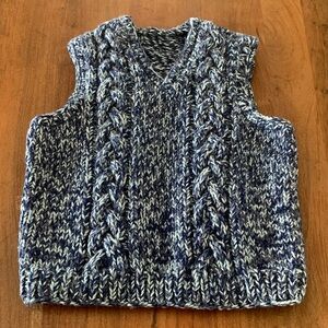 Handknit Blue & White Cable Knit Vest, S-M